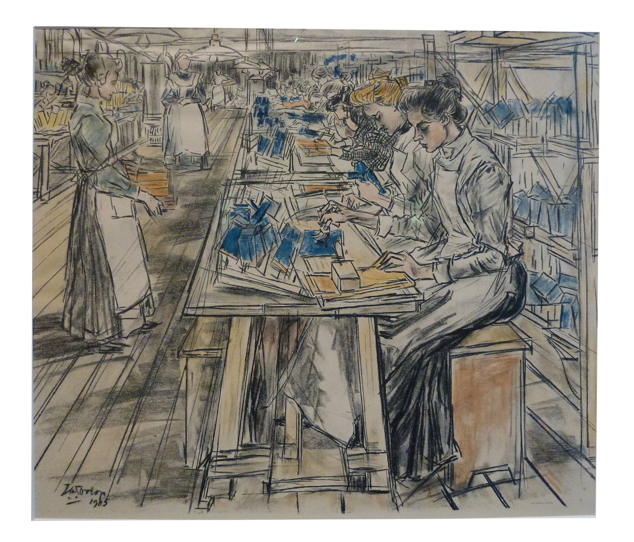  Kokerplakkerij 1 van de 12 lithos die Toorop maakte over de fabricage van kaarsenn av Jan Toorop