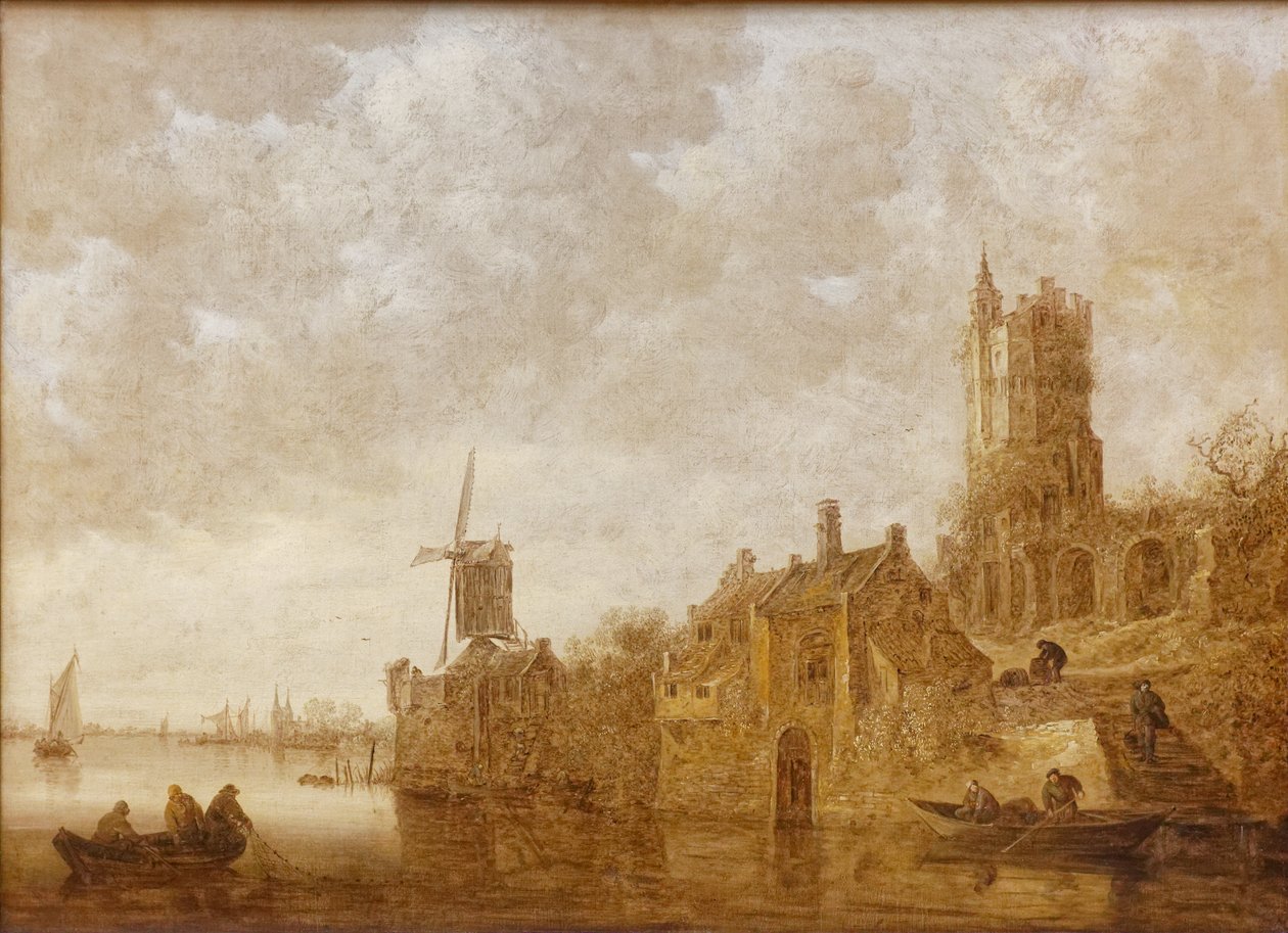 Flodlandskap med kvarn och förstört slott av Jan Josephsz van Goyen