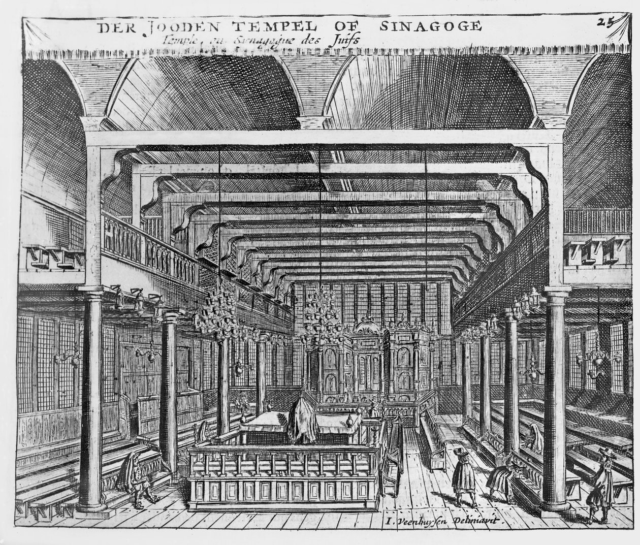 Interiör av en judisk synagoga av Jan Veenhuysen