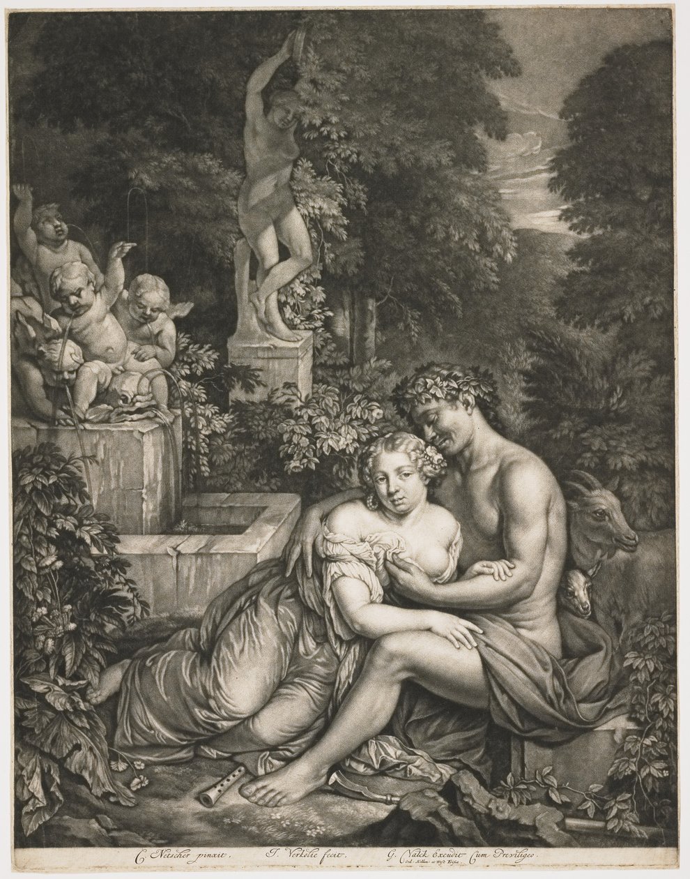 Pan och Pomona, ca 1685 (mezzotint) av Jan Verkolje