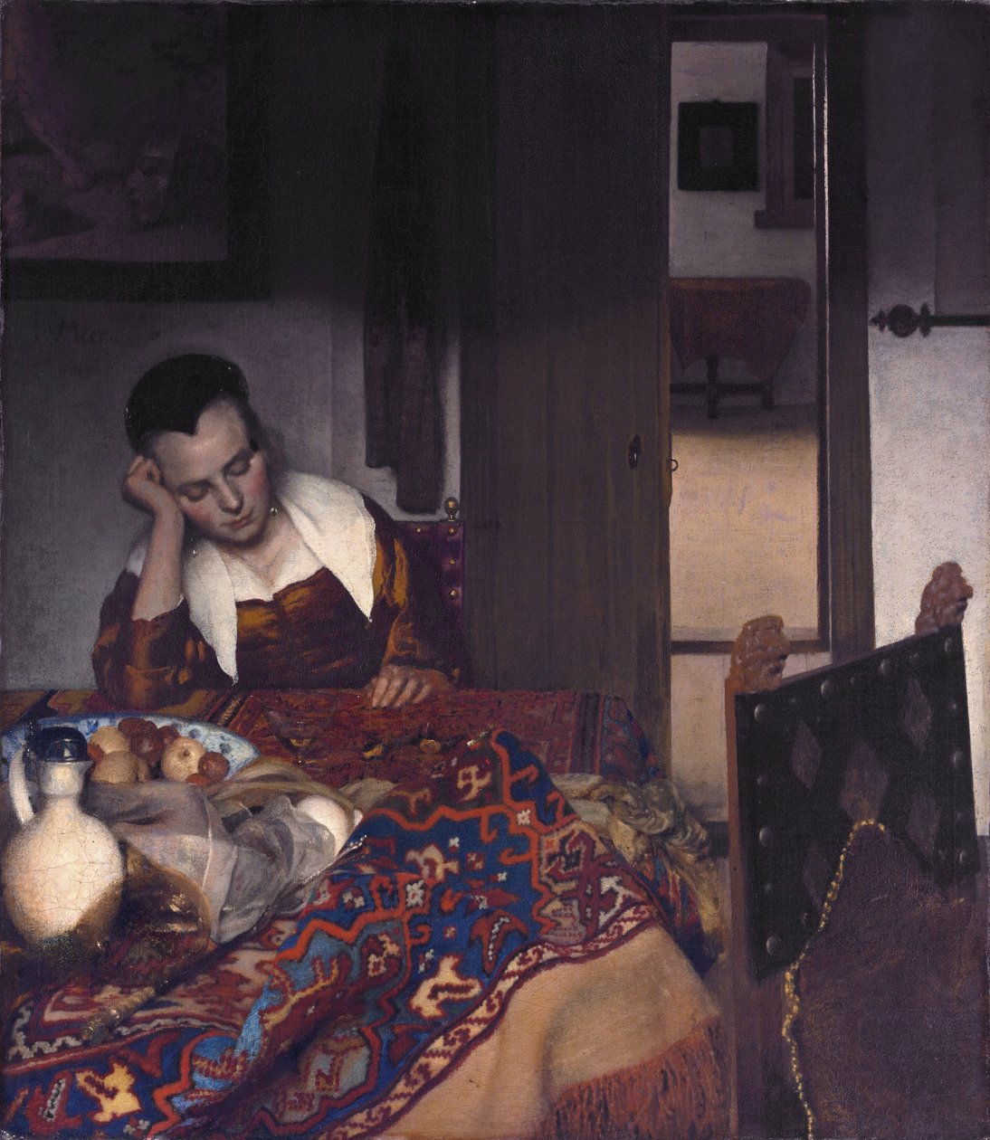 A maid asleep av Jan Vermeer van Delft