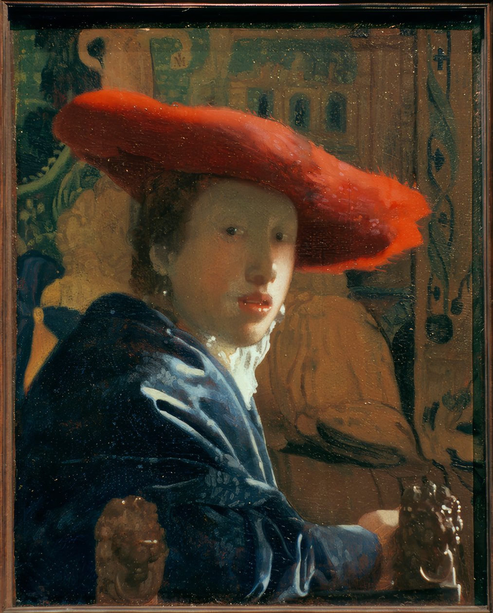 Flicka med röd hatt av Jan Vermeer van Delft
