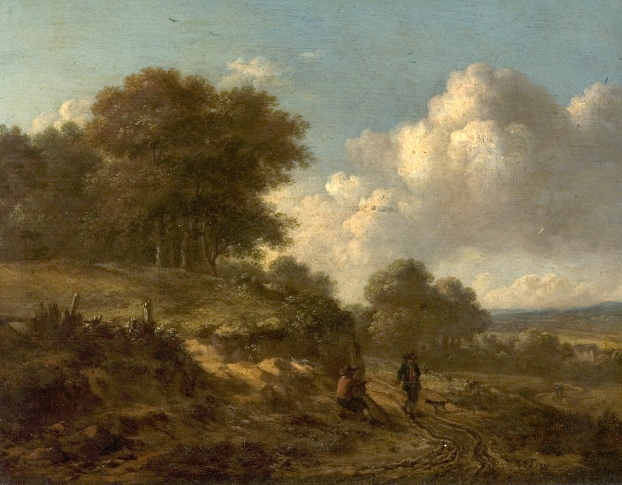Landskap med bönder och en hund av Jan Wijnants
