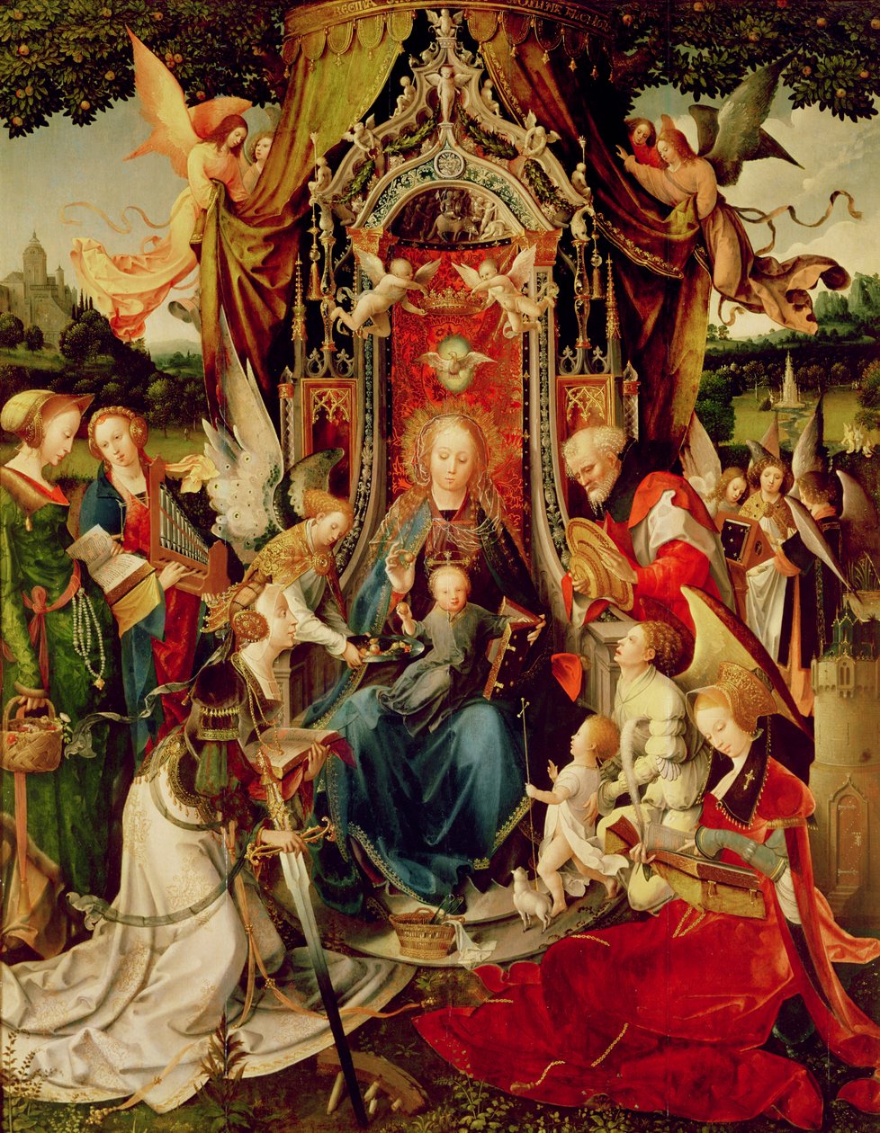 Madonna och barn och heliga, 1500-talet, (triptyk) av Jan de Beer