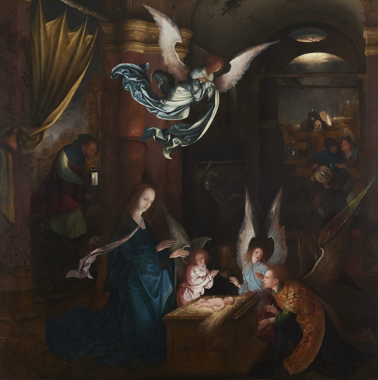 Födelsen, ca 1515-20 (panel) (för rekto se 88613) av Jan de Beer