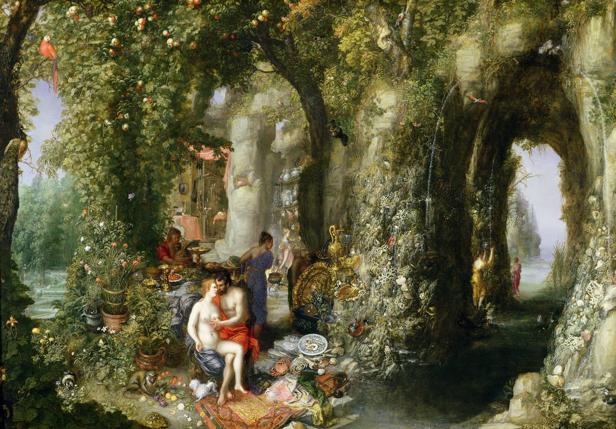 En fantastisk grotta med Odysseus och Calypso av Jan the Elder Brueghel