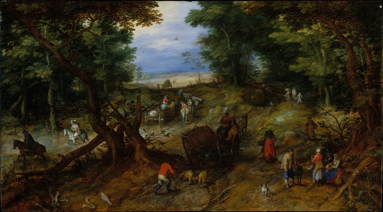 En skogsväg med resenärer, 1607 av Jan the Elder Brueghel