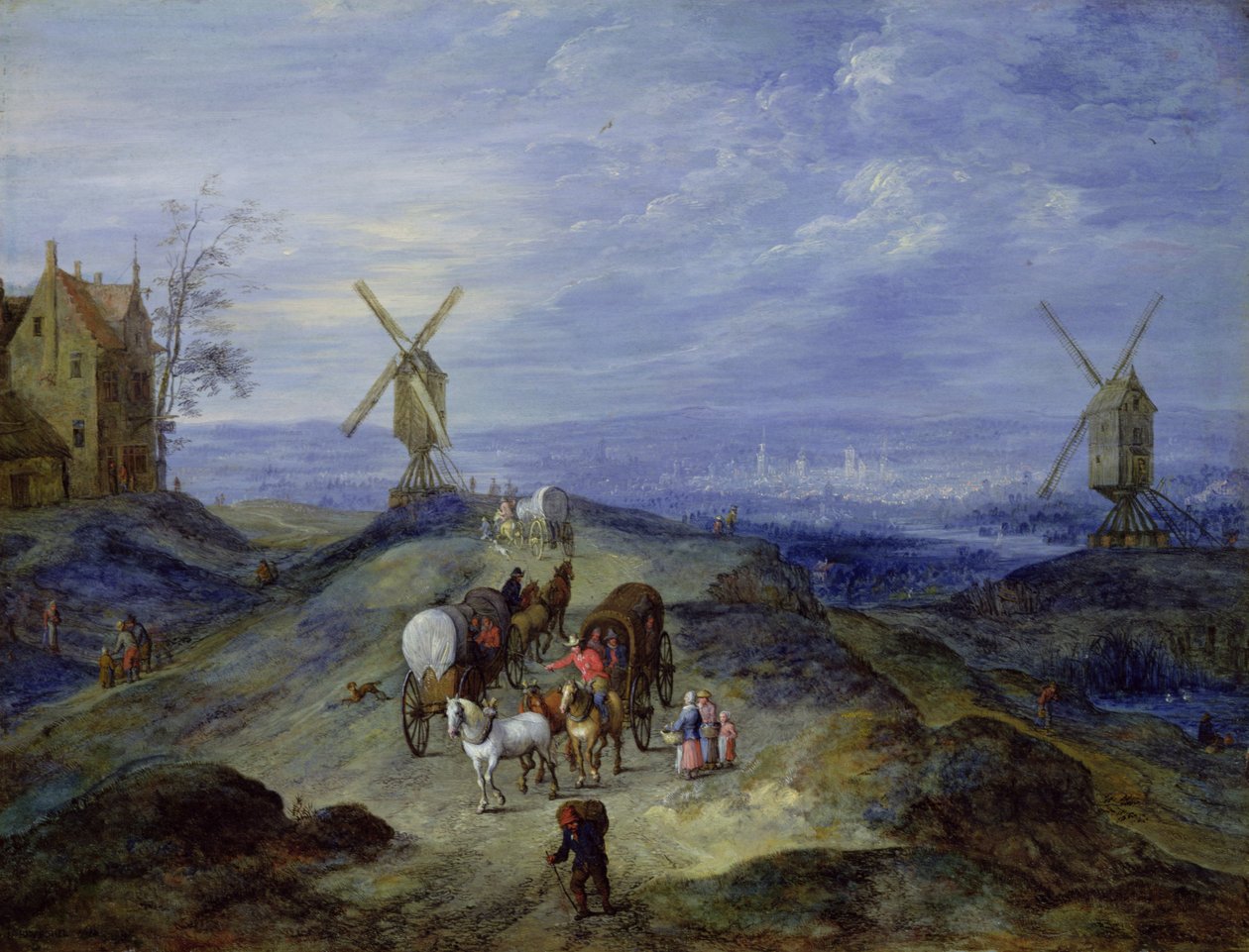 Landskap med två väderkvarnar, 1612 av Jan the Elder Brueghel