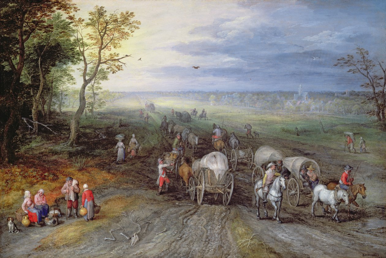 Återvändande från marknaden (olja på koppar) av Jan the Elder Brueghel