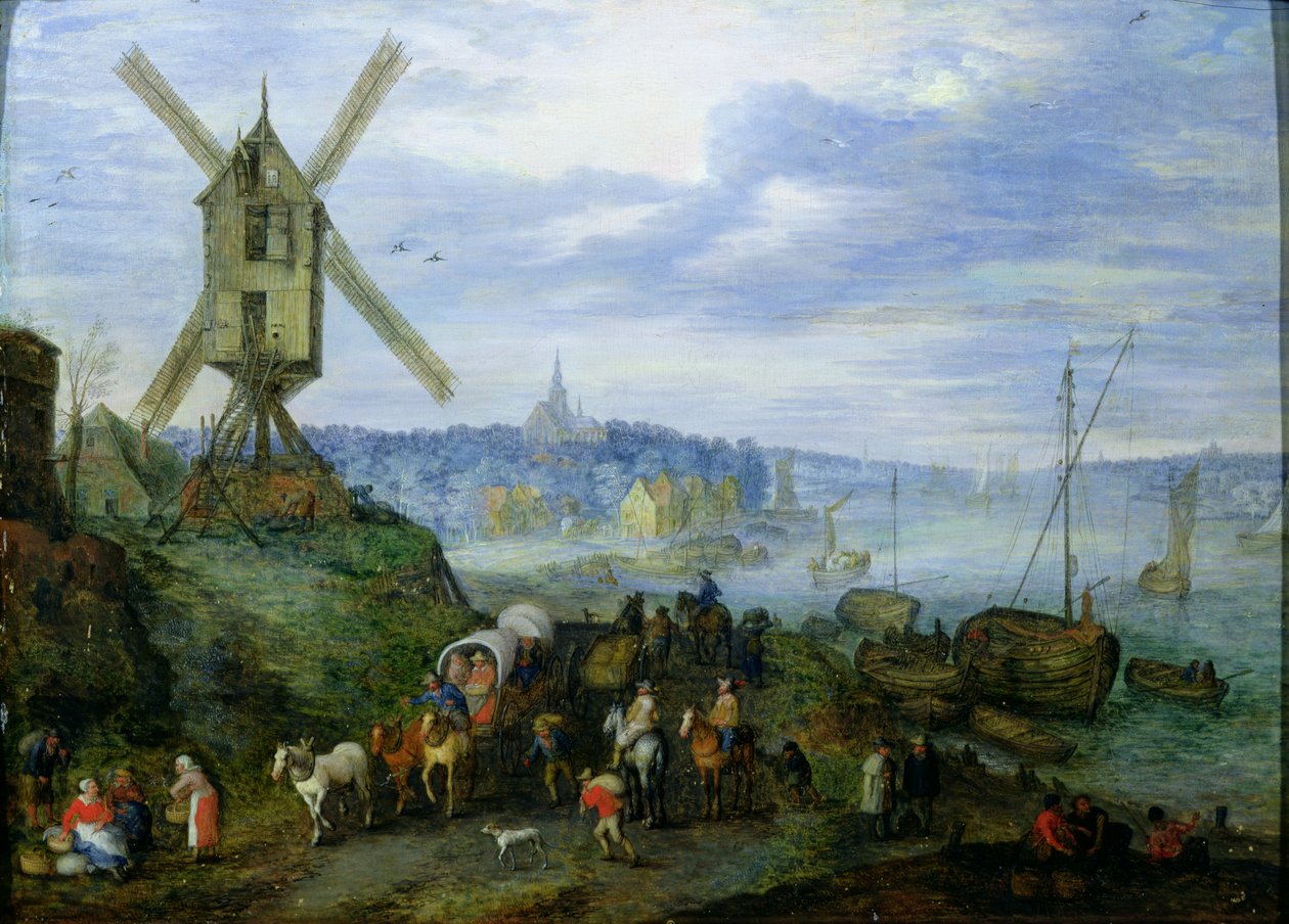 Flodlandskap av Jan the Elder Brueghel