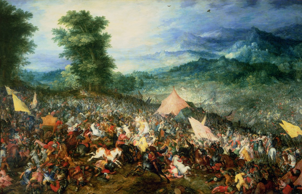 Slaget vid Arbelles eller slaget vid Issus, 1602 av Jan the Elder Brueghel