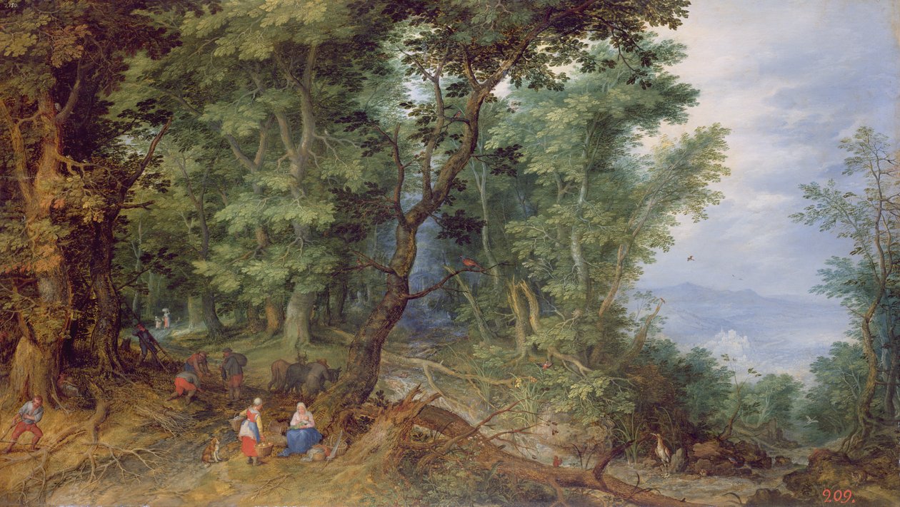 Skogslandskap eller Resten på flykten till Egypten, 1607 av Jan the Elder Brueghel