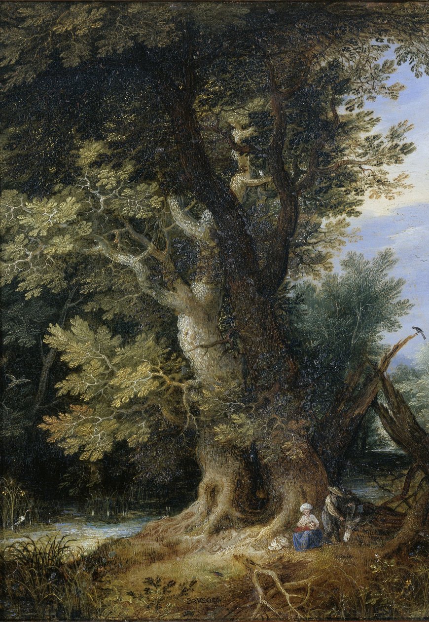 Vila på flykten till Egypten, 1600-99 (olja på koppar) av Jan the Elder after Brueghel