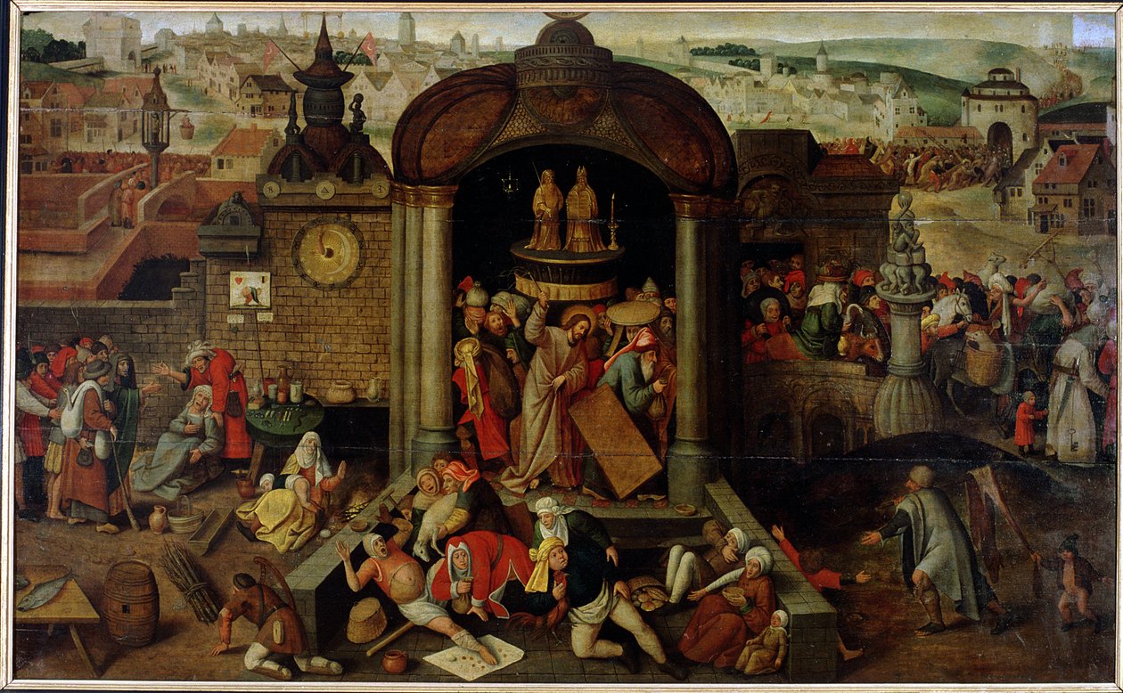 Kristus driver handlarna från templet, tidigt 1600-tal av Jan the Elder circle of Brueghel