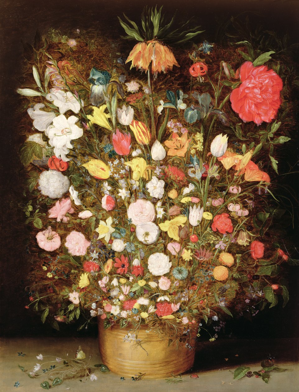 Blandade blommor i en träbalja av Jan Brueghel the Younger
