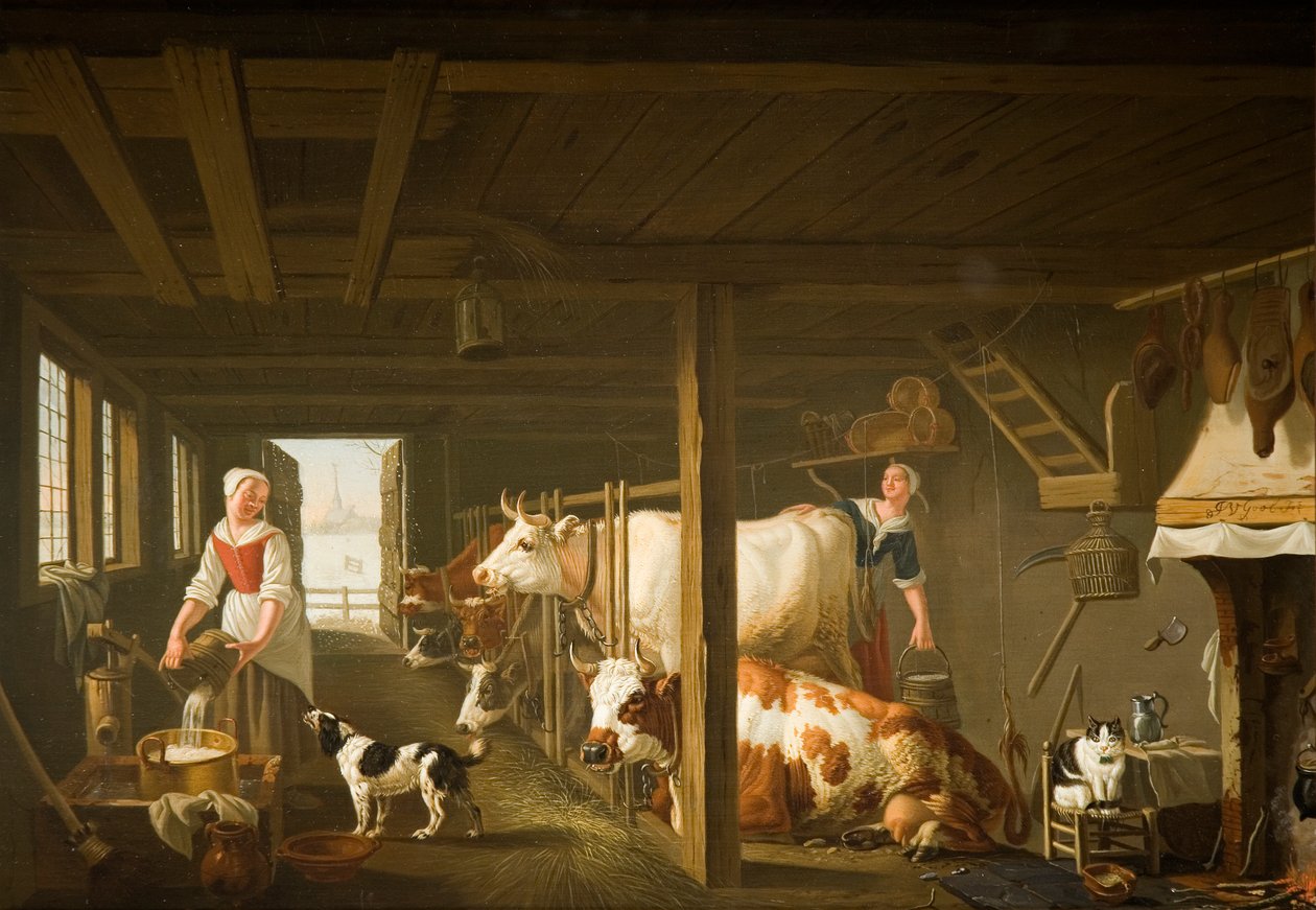 Mjölkning på vintern av Jan van Gool