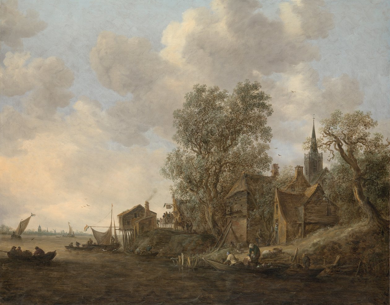 Gezicht op een dorp aan een rivier av Jan Josephsz van Goyen
