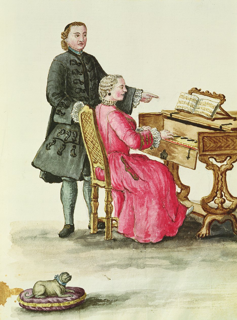 En sångerska vid Clavichord med sin lärare av Jan van Grevenbroeck