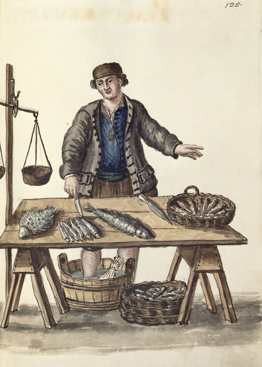 Fiskhandlare, venetiansk (manuskript) av Jan van Grevenbroeck