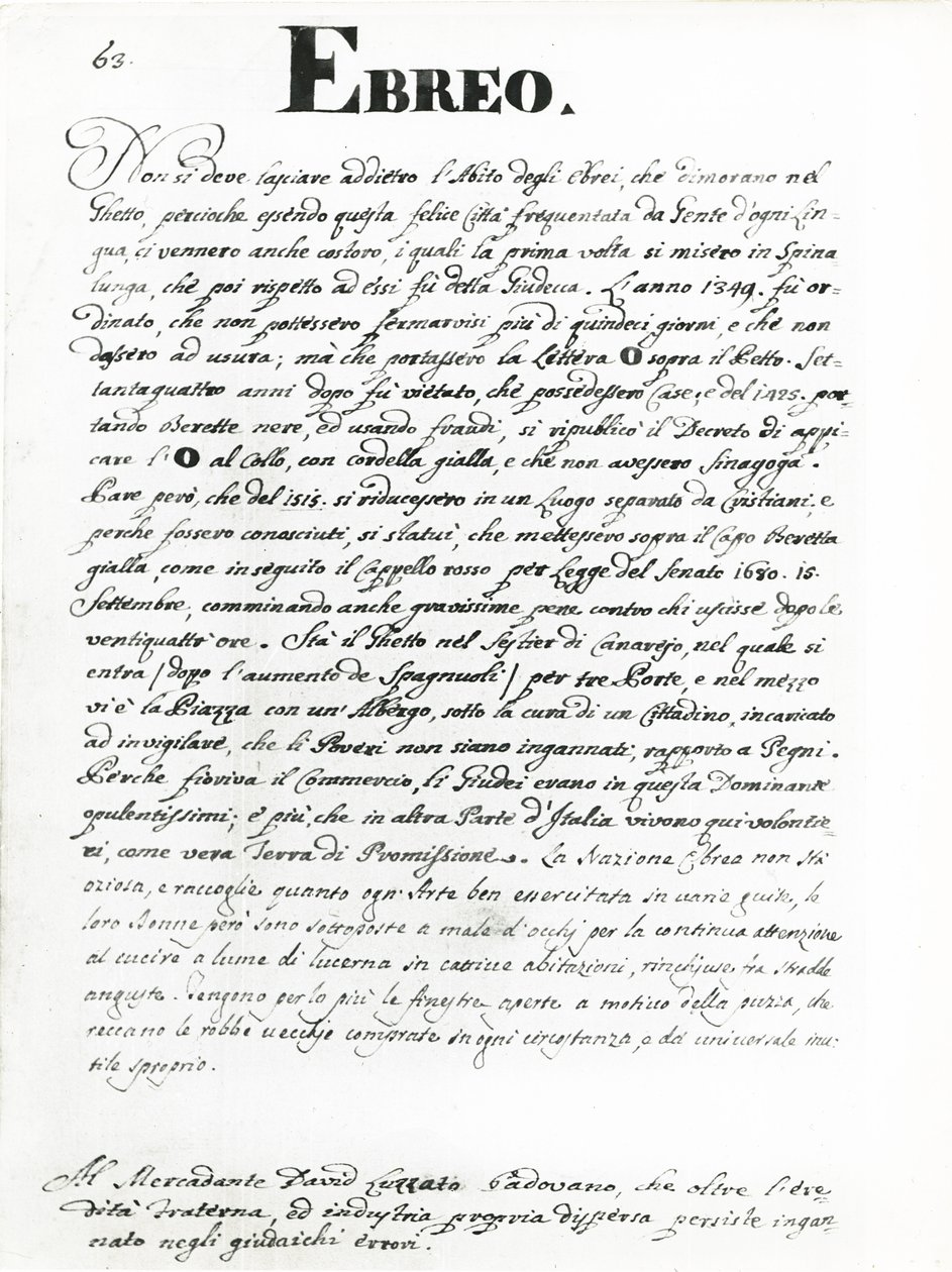 Juden, sida ur "Gli abiti dei Veneziani" (penna och bläck på papper) (se 188193 för tillhörande illustration) av Jan van Grevenbroeck