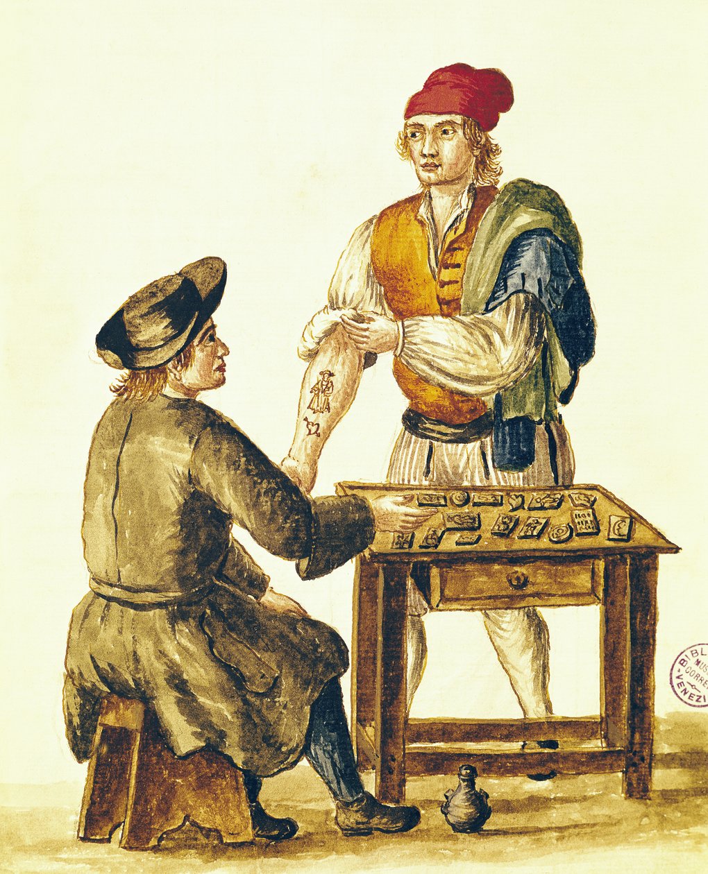 Venetian Tattoooer (penna och bläck och wc på papper) av Jan van Grevenbroeck
