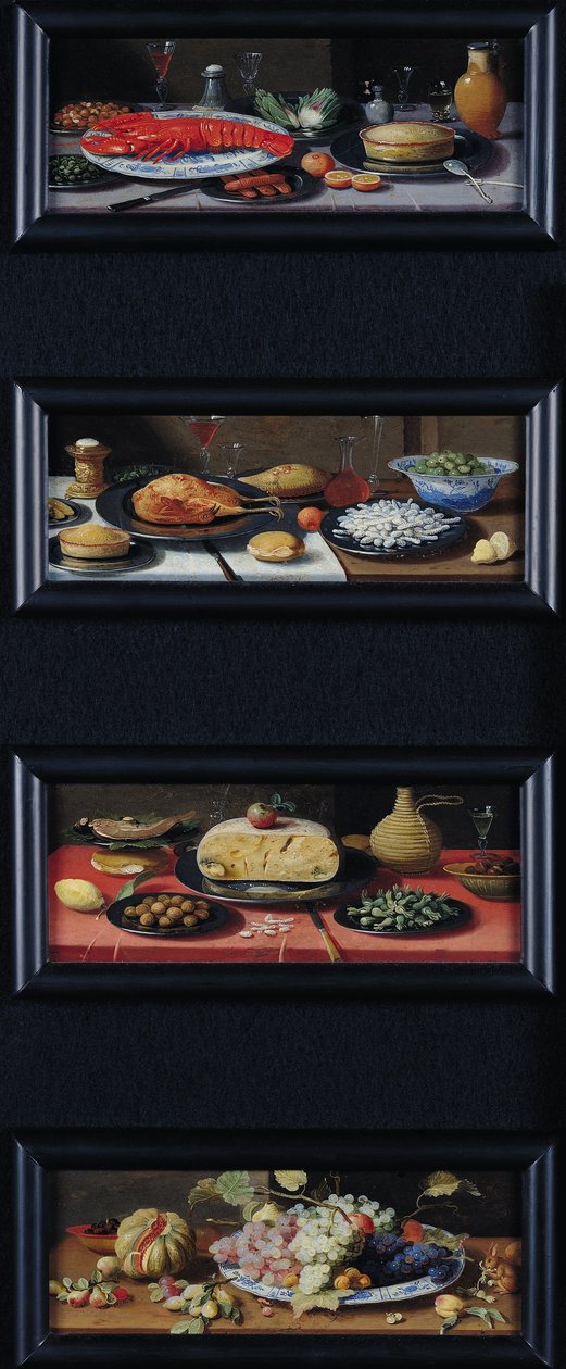 Fyra stilleben av mat och frukt av Jan van Kessel the Elder