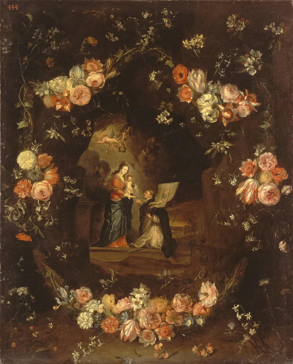 Madonna with the Child and St Ildephonsus Framed with a Garland of Flowers av Jan van Kessel the Elder