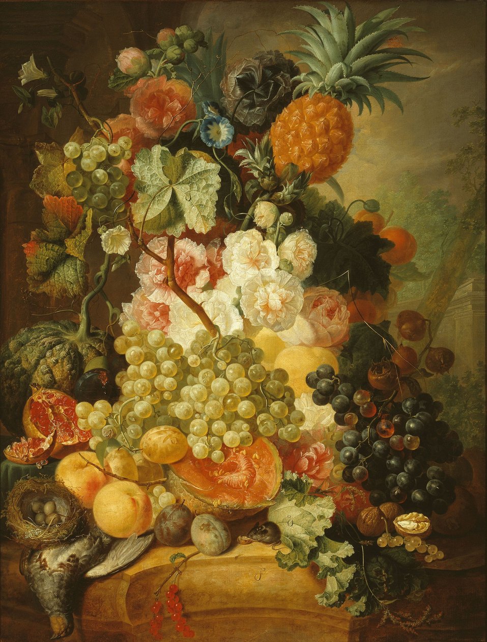 Stilleben med blommor och frukt av Jan van Os