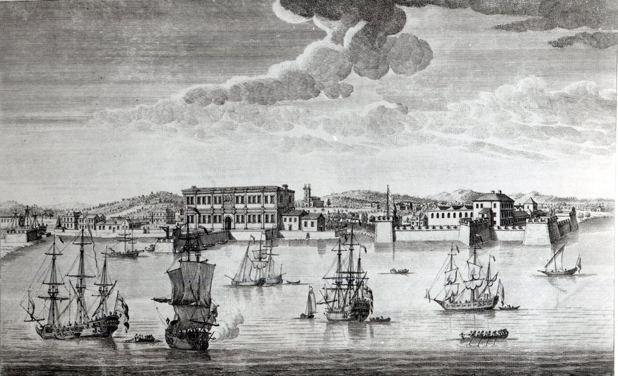 Bombay på Malabarkusten tillhörande East India Company of England, 1754 av Jan van Ryne