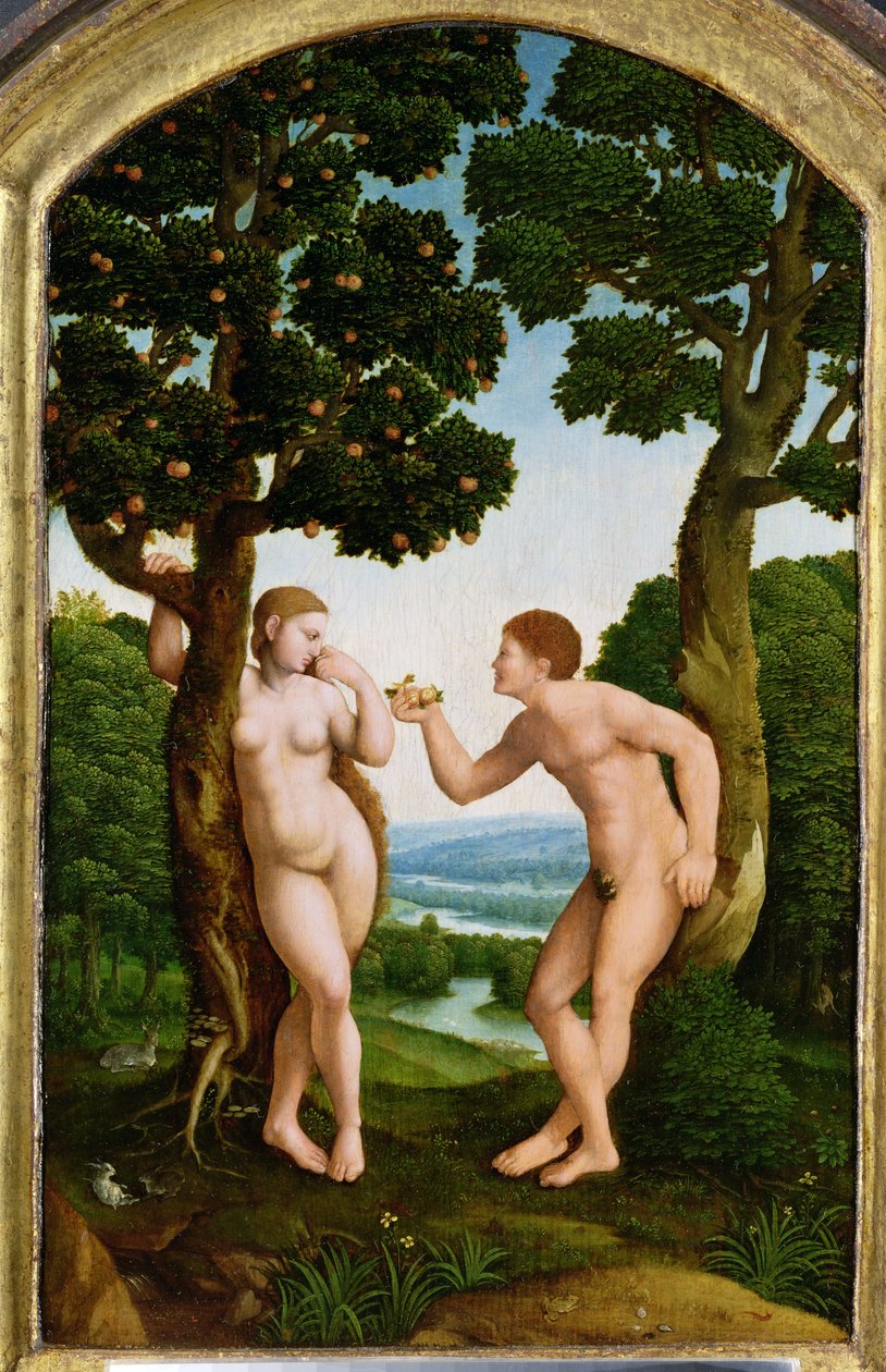 Adamu na Hawa katika Paradiso ( tempera juu ya paneli)swed av Jan van Scorel