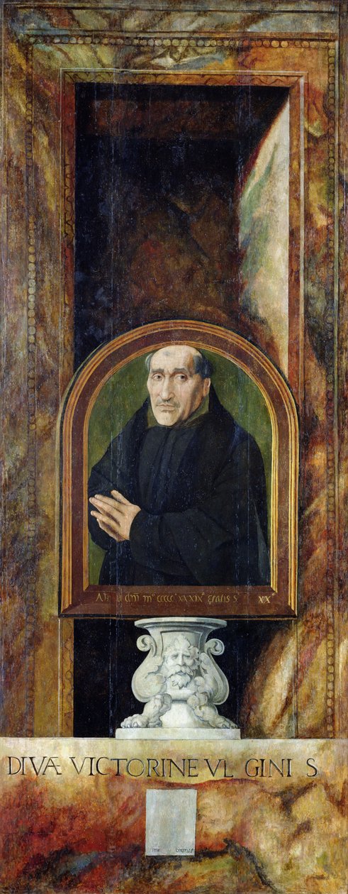 Porträtt av Jacques Coëne, abbot av Marchiennes, på baksidan av triptyken av den heliga Ursula och de elva tusen jungfrurna, ca 1539 av Jan van Scorel