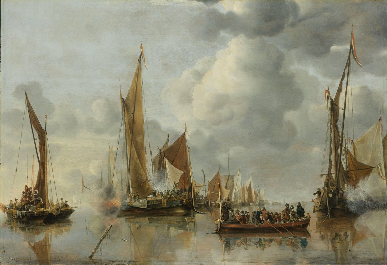 The home fleet saluting the state barge av Jan van de Cappelle