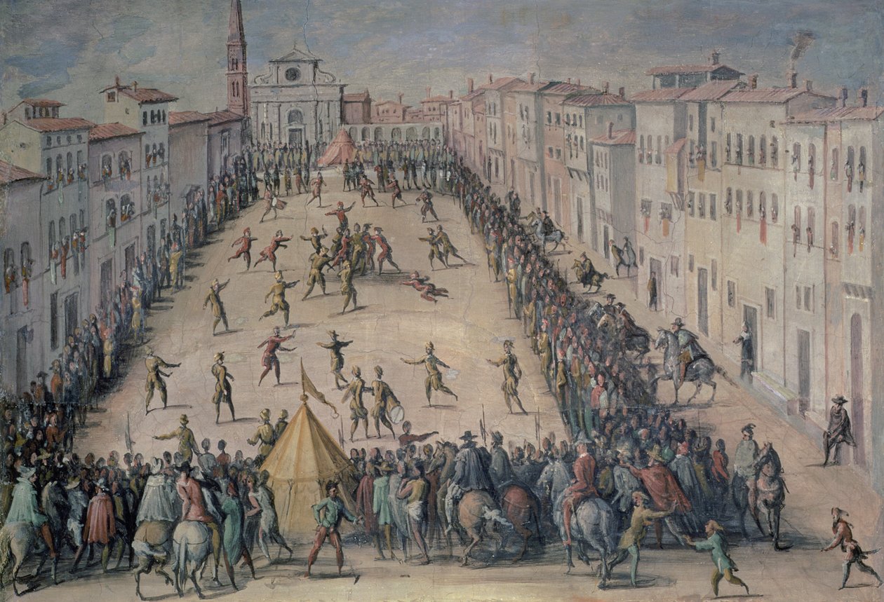 En fotbollsmatch på Piazza Santa Maria Novella, Florens, 1555 av Jan van der Straet