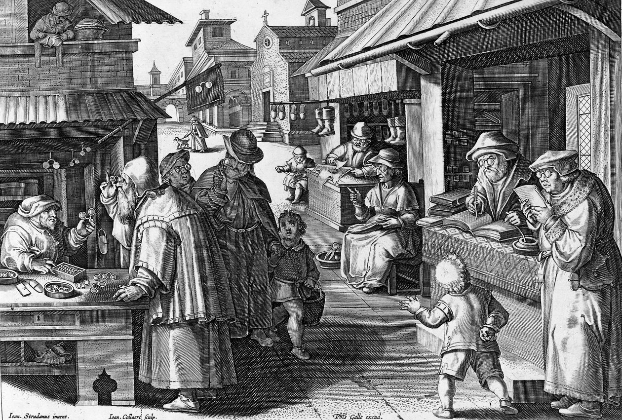 Conspicilla, tavla 15 från "Nova Reperta", graverad av Philip Galle, ca 1580-1605 av Jan van der Straet