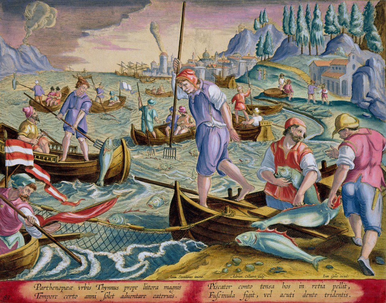 Fiske med nät och treuddar i Neapelbukten, skylt 89 från 
