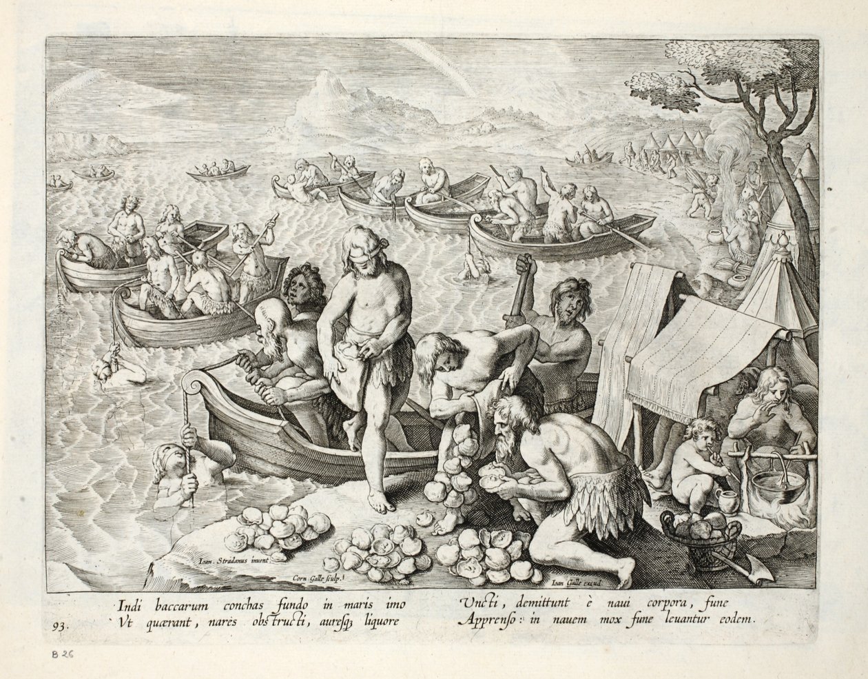 Indianer som dyker efter pärlor, skylt 93, illustration från 