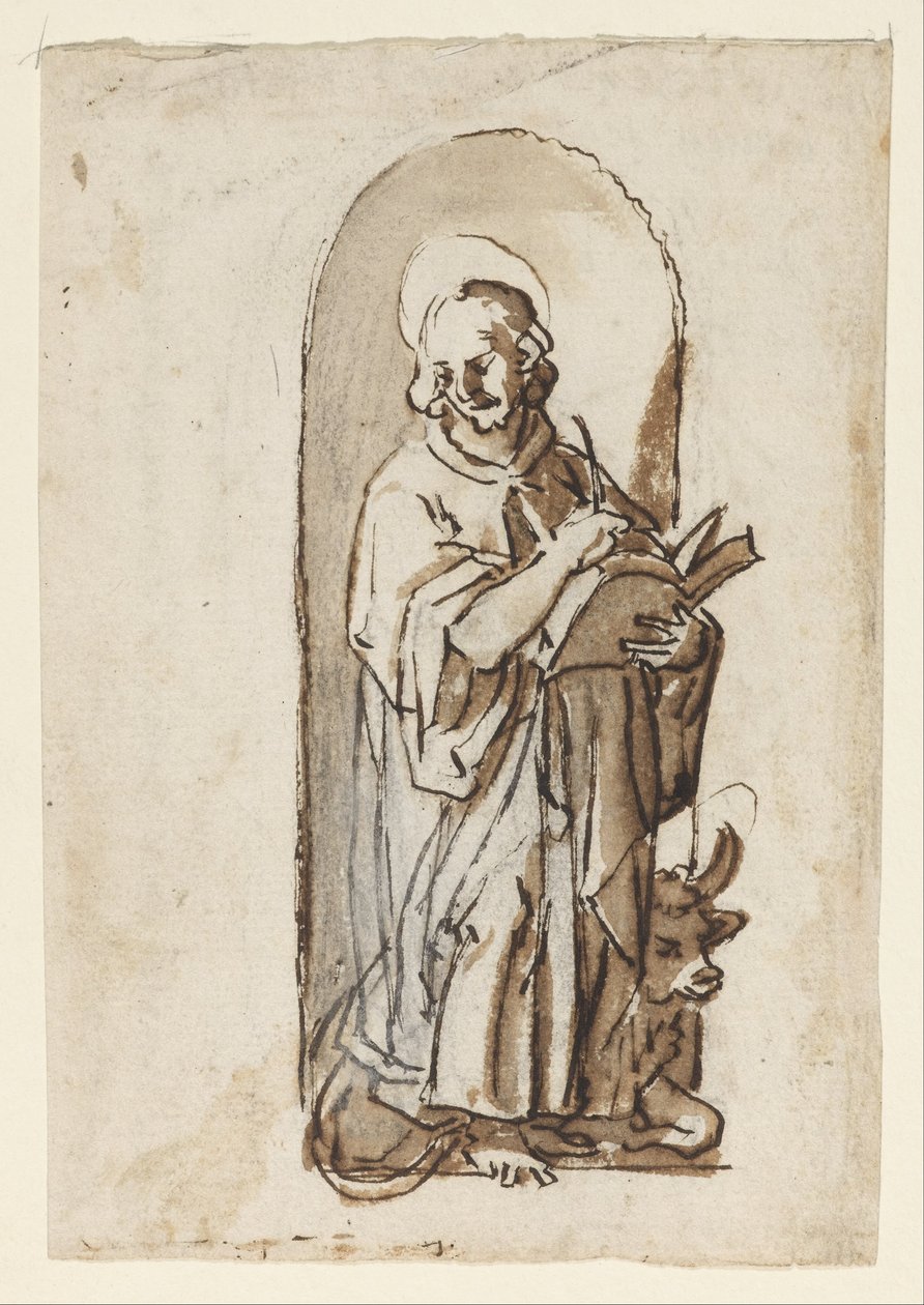 Sida från en skissbok som visar St Luke. av Jan van der Straet