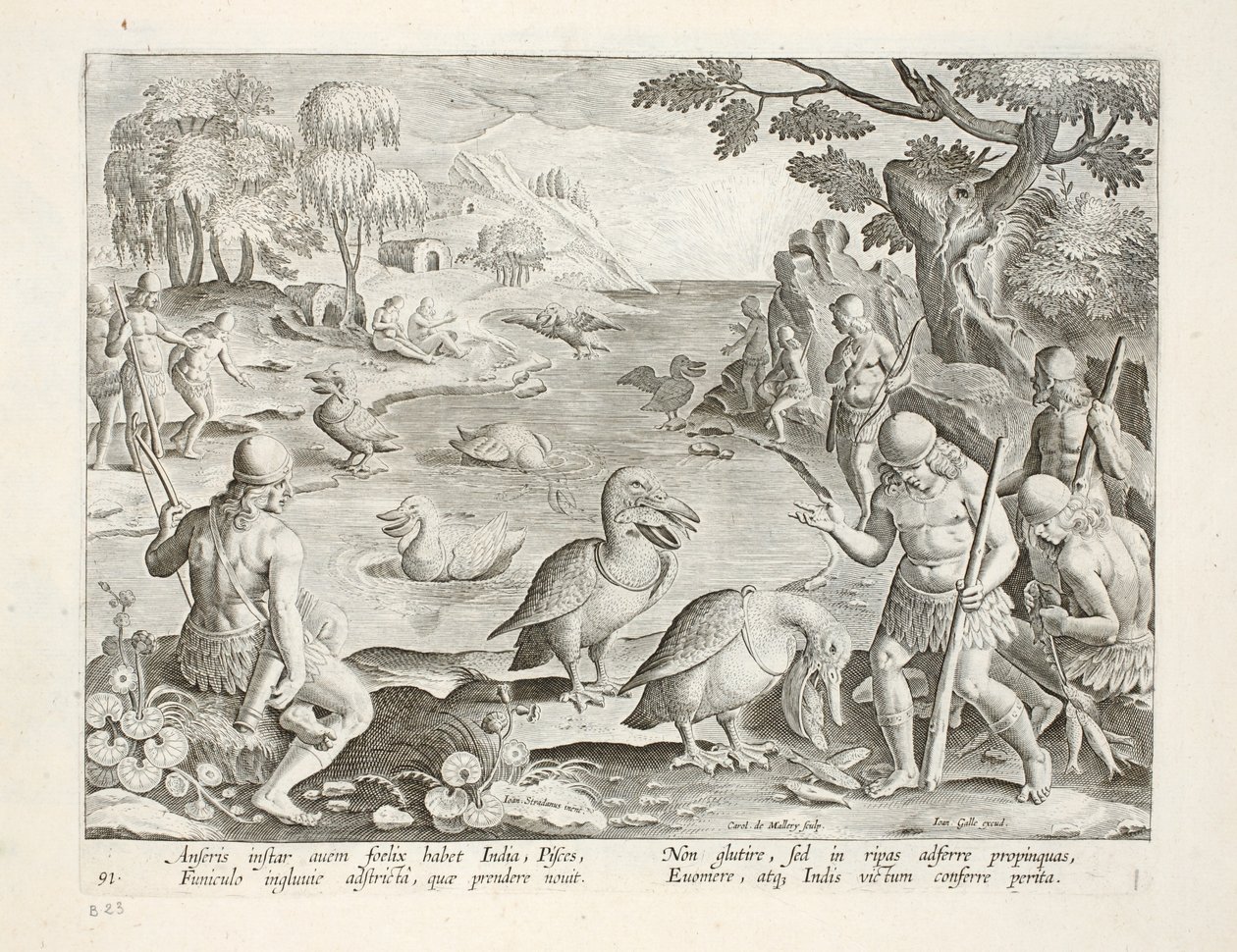 Halvnakna vildar från Indien som använder pelikaner för att fånga fisk, skylt 91, illustration från 