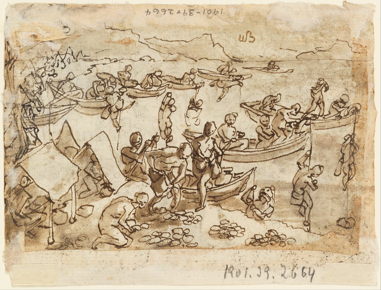 Skissbokssida- Pärlfiske; recto, Diana av Jan van der Straet