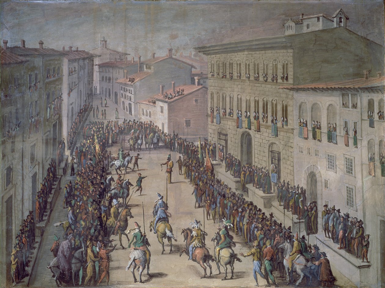 Saracenernas tävling i Via Larga, Florens, 1555 av Jan van der Straet