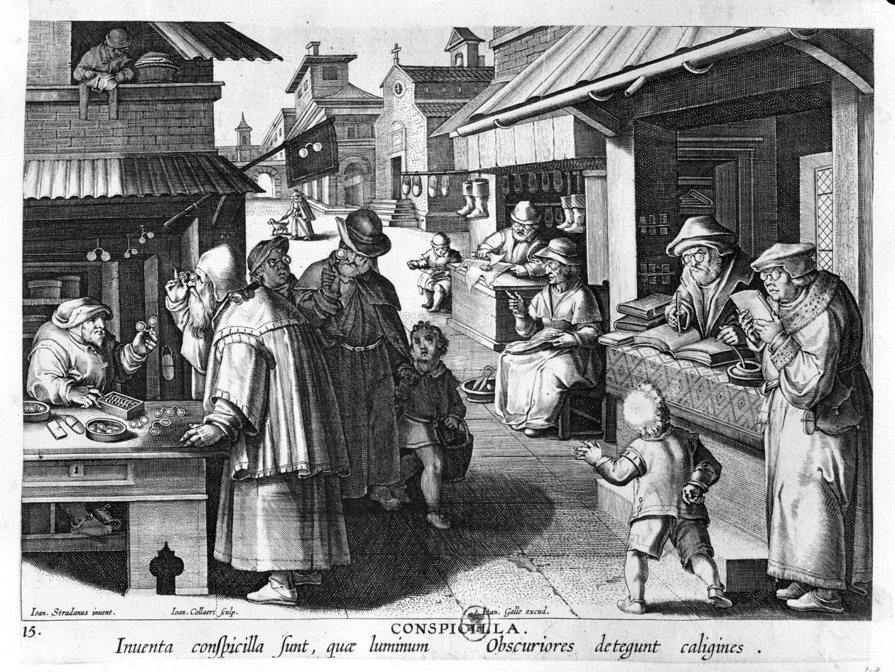 Glasögonsäljaren, graverad av Jan Collaert och Joan Galle (1600-76) av Jan van der Straet