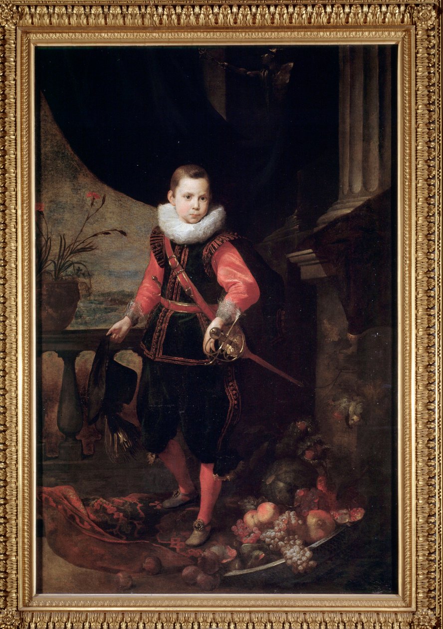 Porträtt av en ung man med svärd (olja på duk av Jan Roos