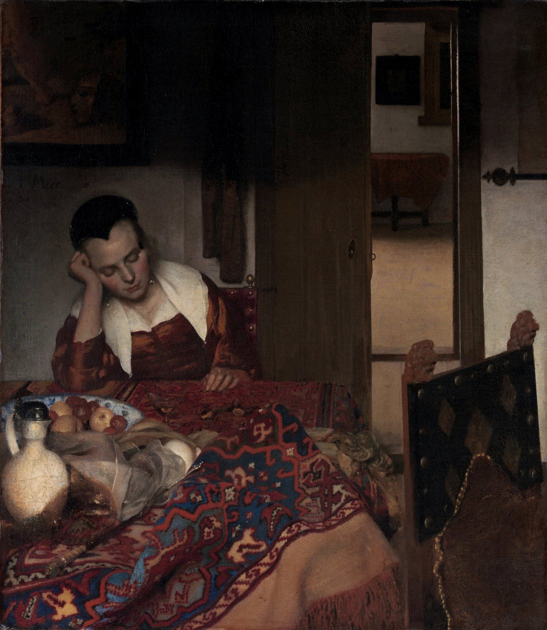 A Sleeping Girl - Målning av Johannes Vermeer (Vermeer de Delft) (1632-1675), olja på duk av Johannes Vermeer