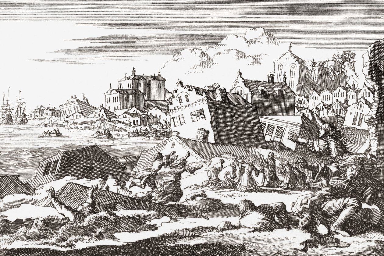 Jordbävning 1692 i Port Royal, Jamaica. av Jan (after) Luyken