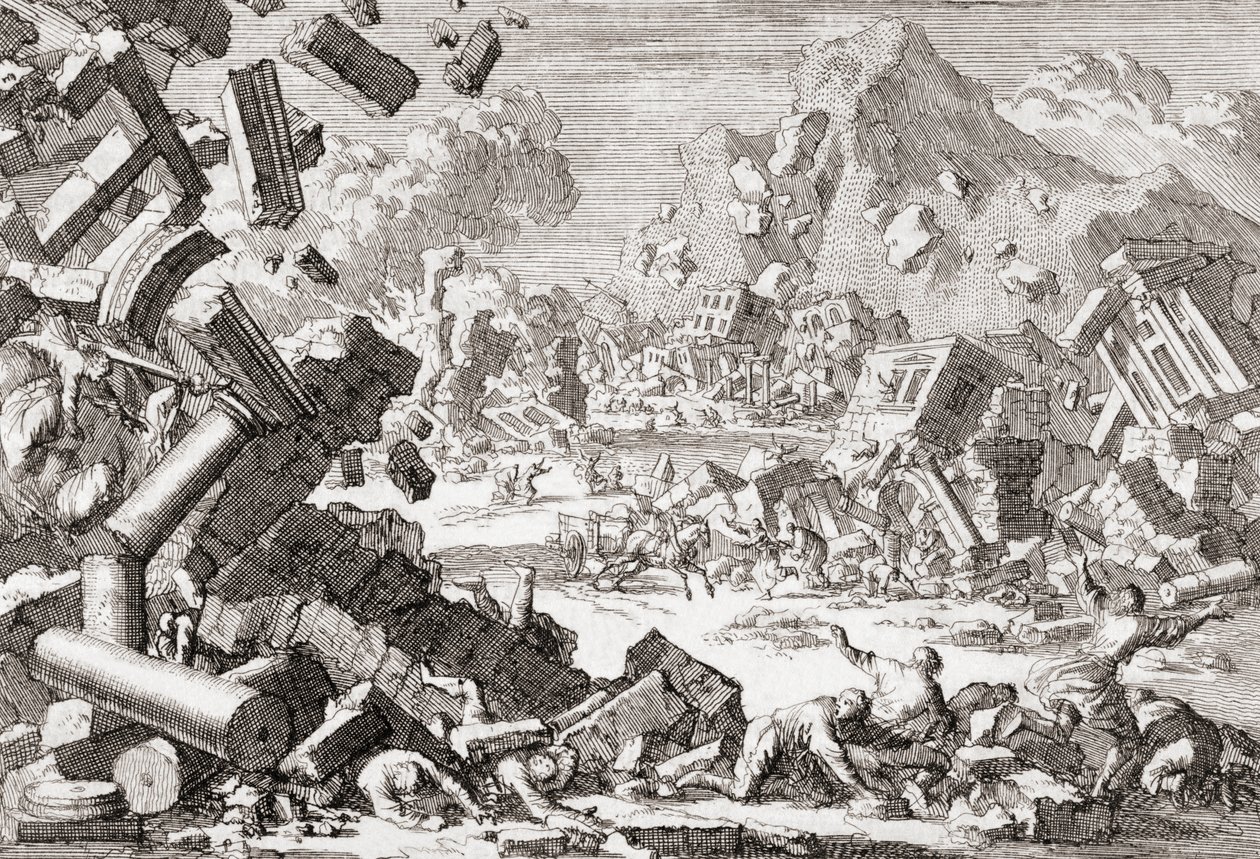 Jordbävning 1667 i Dubrovnik, Kroatien. av Jan (after) Luyken