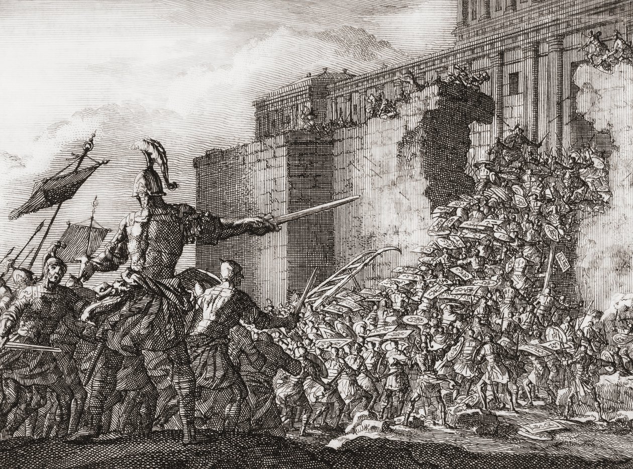Pompejus attackerar templet i Jerusalem 63 f.Kr. (tryck) av Jan (after) Luyken