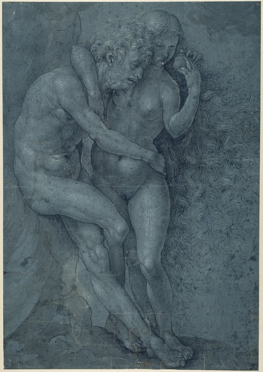 Adam och Eva (penna & svart bläck med vit kroppsfärg på papper) av Jan (c.1472 c.1533) Gossaert