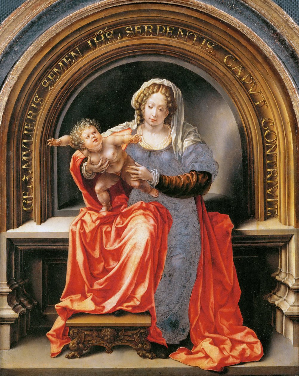 Jungfru och barn - Jan Gossaert (Gossart, dit Mabuse) (ca 1478-1532). Olja på trä, ca 1526-1527. Mått: 30,6x24,5 cm. Konsthistoriska museet, Vienne av Jan (c.1472 c.1533) Gossaert