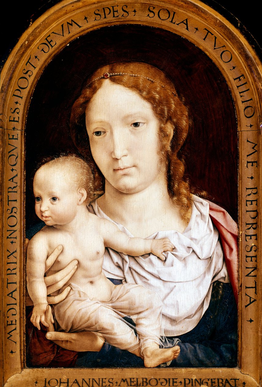 Jungfru med barn. Carondelet diptyk (olja på panel av Jan (c.1472 c.1533) Gossaert
