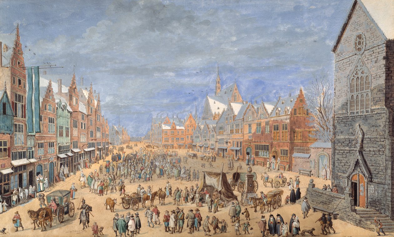 En bygata med ett värdshus på våren (gouache på papper) av Jan (follower of) Brueghel